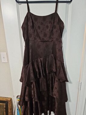 Francesca's Collections Chocolate Brown Ruffle High-Low Slip Dress